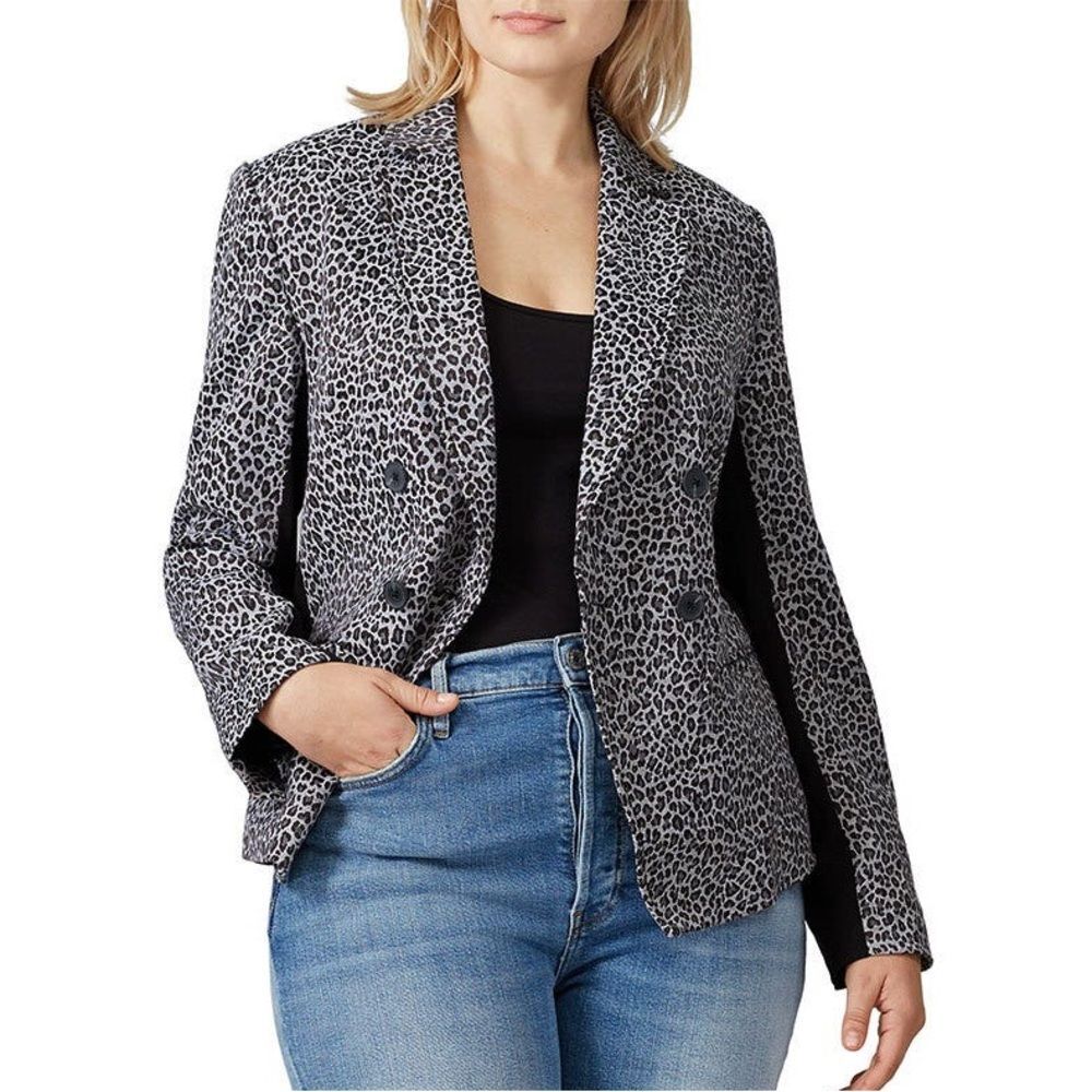 Rachel Roy ‘Francine Blazer’ Gray/Black Leopard Print Business/Office Chic Sz 4